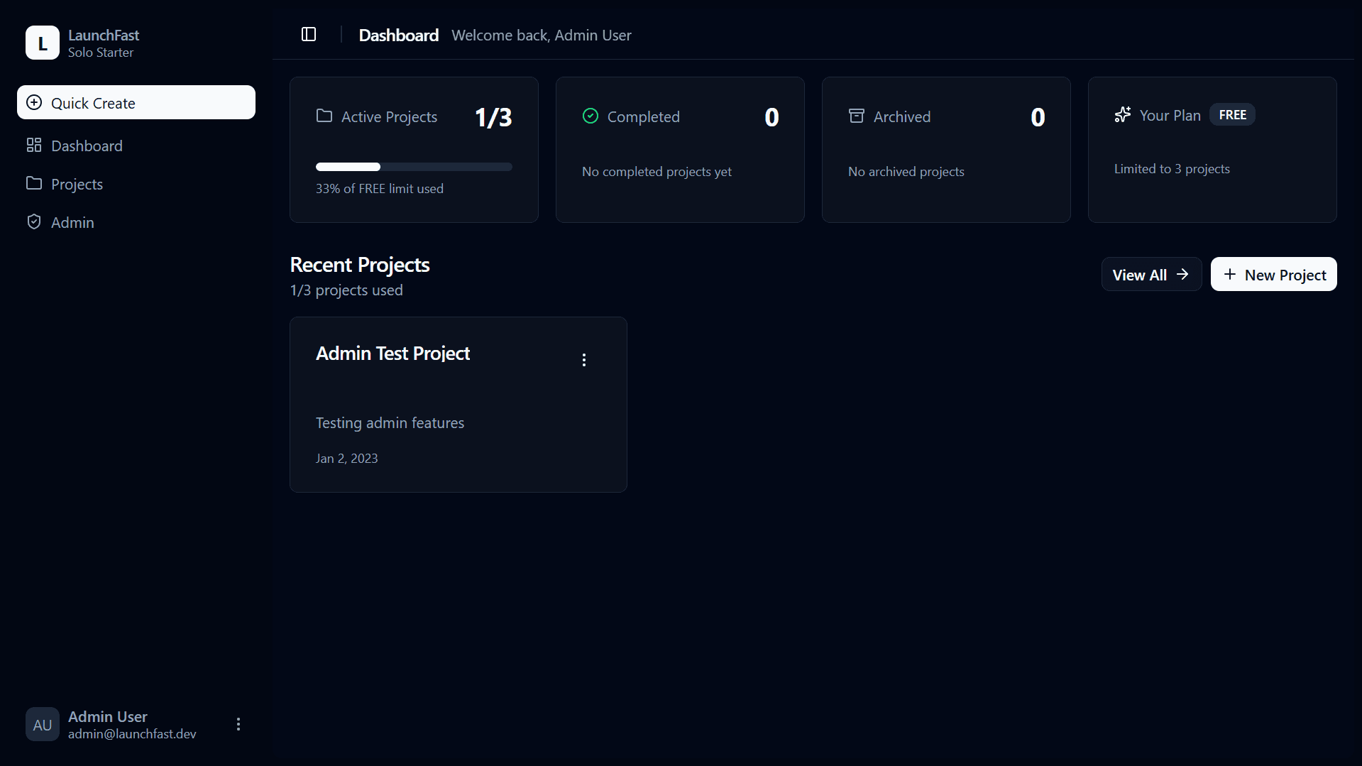 Quick Launch Solo Dashboard